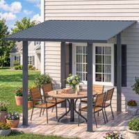 YODOLLA 2.4x2.4m Metal Lean-to Gazebo, Wall-Mounted Iron Hardtop Roof Pergola, Heavy Duty Metal Awning for Garden