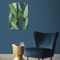 Toile imprimée Feuilles, détails peints à la main 50 x 70cm Vert