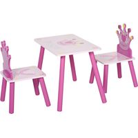 Set tavolo e 2 sedie principesse in legno rosa con schienale corona