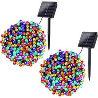 Guirlande lumineuse solaire de Noël, lot de 2 guirlandes de 22 m (72 pi), 200 LED, 8 modes d'éclairage, étanche.