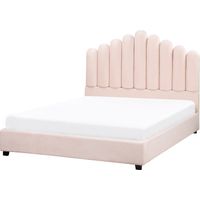 Letto matrimoniale ad acqua in velluto rosa pastello 140 x 200 cm testata alta a conchiglia Vincennes