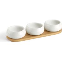 Tapas - Set de 3 coupelles apéritives en céramique avec plateau en bambou
