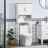 Meuble au-dessus des toilettes Armoire haute pour lave-linge avec étagère intérieure réglable pour salle de bains WC 64 x 22 x 165 cm Blanc