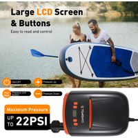 TOMSHOO Pompe à air électrique numérique SUP 110 W 12 V 22 PSI Gonfleur d'air rapide haute pression avec écran LCD pour sports nautiques SUP gonflable Stand Up Paddle Board, Orange