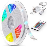 LED Strip 5m mit Fernbedienung, buntes RGB Licht, dimmbar, selbstklebend, LED Streifen, Leiste, Gaming Deko, 5 Meter Lichtleiste, Lichtschlauch, Weiß