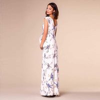 Robe florale pour femme enceinte - Manches courtes - Robe de maternité longue - Robe de maternité sans manches
