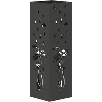 Portaombrelli Quadrato Stilizzato in Metallo con Vassoio Antigoccia Rimovibile e 4 Ganci, 15.5x15.5x49 cm, Nero