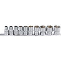 Bgs Technic – Coffret de 10 douilles 1/2" – 6 pans – Acier chrome-vanadium – Sur rail métal – Douilles 3/8" à 15/16"