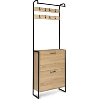 Vestiaire d'entrée avec porte manteau et range chaussures effet bois et métal