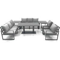Fimous Garden Sofa Set Aluminium Furniture Rising Dining Tabe Set with 2 Chair 2 Side Tables Dark Grey