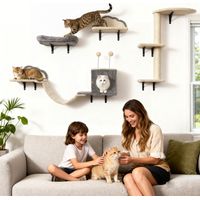 Arbre à chat mural, surfaces à griffer en sisal, ensemble de 4 pièces, pour 1 à 3 chats, beige