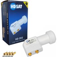 LNB Twin universel 4K Full HD – 2 sorties 0,1dB – Gain max 65dB – Connectiques Gold avec joint torique – 4 fiches F incluses – Hdsat - HD 4 K
