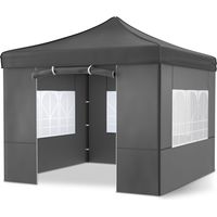 Pavillon 3x3m Tonnelle de jardin pliable Gris avec fenêtres Sac de rangement inclus