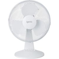Igenix 12 Inch Desk Fan, 3 Speeds, White - DF1210