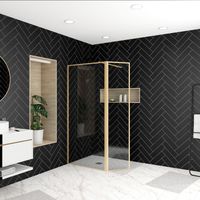 Mampara de Ducha con Defelctor 90+40x200 cm - Dorado Cepillado - GOLDY CONTOURING