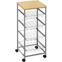 Carrello da cucina salvaspazio 4 cesti estraibili legno acciaio 36,5x36,5x89 cm argento legno