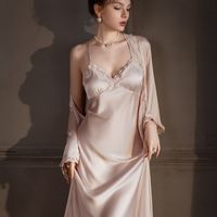 Peignoir de bain kimono en satin et soie pour femme Robe de chambre longue en velours et dentelle, à volants, avec ceinture et manches évasées, tenue d'intérieur sexy multicolore