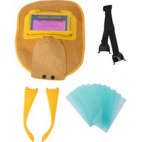 GARRYFIZH Masque de soudure en cuir - léger, réglable, résistant à la chaleur - avec visière anti-éblouissement + 10 feuilles