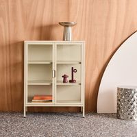 Armoire vitrine acier et verre trempé 2 portes 80cm beige - Arkansas