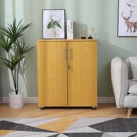 Beech wooden Filing cabinet with 2 shelves - 2 Door Lockable Filing Cabinet - Short wood Office Storage Cupboard Organiser - Strong and Sturdy Shelving Unit 90cm(h) 75cm(w) 40cm(d)
