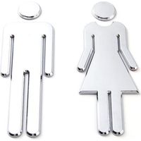 Plaque de porte WC hommes et femmes, 2 pièces - Panneaux de toilette argent pour hôtels, restaurants et entreprises