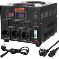 VEVOR Transformador Convertidor de Voltaje Sube/Baja 220-110V/110-220V Transformador de Potencia 5000VA CE con 3 Enchufes NEMA 5-15R EE.UU. 3 Pines 3 Enchufes Shucko UE 1 Puerto USB 5V 1 Toma Tipo-C