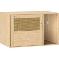 Mueble arenero para gatos con almohadilla rascador y puerta de ratán 80x50x50 cm roble