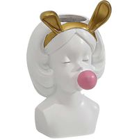 Vase en résine, vase mignon oreilles de lapin, vase fille à chewing-gum, vase visage, pot de fleurs, petit vase, vase décoratif, vase à fleurs, organisateur de pinceaux de maquillage, porte-stylos pou