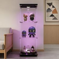 Vitrine en Verre avec Éclairage LED, Vitrine Armoire avec 3 Étagères et 1 porte, 3 compartiments, Serrure de Sécurité, 125 x 42 x 36cm, Moderne, Noir