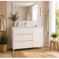 Mobile Bagno VOLUM Già Montato 3 cassetti e porta, lavabo e specchio Bianco nordico 100x40 cm