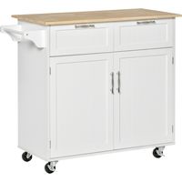 Carrello da Cucina Multiuso in Legno con 2 Cassetti, 104x46x91cm - Bianco