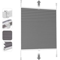 Sekey Plissee ohne Bohren Verdunkelung, Fenster Plissee Klemmfix Jalousie, Verspannt Blickdicht Sonnenschutz Fensterollo, Dunkelgrau, 45 x 130 cm