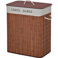 Panier à linge bambou étroit 100L avec couvercle, poignées, 2 sacs amovibles, marron