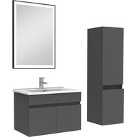 Acezanble Meuble simple vasque 60cm avec colonne et miroir lumineux anthracite