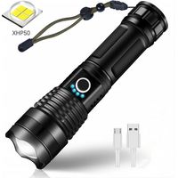 LED USB Rechargeable Ultra Puissante 3000 Lumens CREE XHP50 Lampe Torche, 5 Modes IP65 Étanche Militaire Zoomable pour Camping Randonnée(Pile Rechargeable Incluse)