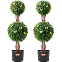 Buis Artificiel - Lot de 2 Faux Arbres Topiaires Double Boule 91