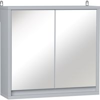 Armadietto Bagno con Specchio a 2 Ante, Specchio Bagno Contenitore con Ripiano Regolabile , 48x14.5x45cm, Grigio