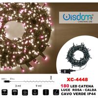 TRADE SHOP - Catena Luminosa 180 Luci Led Lucciole Luce Rosa + Calda Cavo Verde Ip44 Xc-4448 -