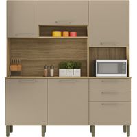 Beaux Meubles Pas Chers – Buffet de cuisine 6 portes 2 tiroirs imitation chêne et taupe – Dimensions L 180.2 x H 198 x P 38.8 cm – 8 pieds réglables