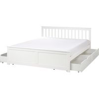 Cama con somier de madera de pino MDF minimalista con almacenaje 4 cajones 160 x 200 cm blanco Olendon