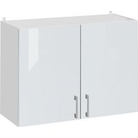 Cuisineandcie – Meuble haut de cuisine blanc brillant 2 portes – Dimensions L 80 x H 60 x P 32 cm – Charnières réglables et amortisseurs – Rangement vaisselle optimisé