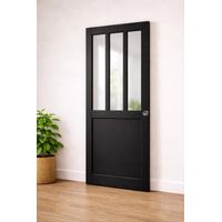 Officina di porte scorrevoli con vetro trasparente rivestito di nero H204 x L93 + 2 gusci installati