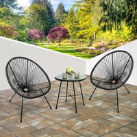 RayGar 3pcs Bistro Egg Designer String Chair Indoor & Garden Set - Black