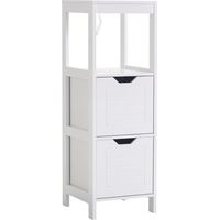 kleankin Armario de Baño Gabinete Multifuncional con Estante Abierto 2 Cajones de Almacenaje Diseño Antivuelco 30x30x89 cm Blanco