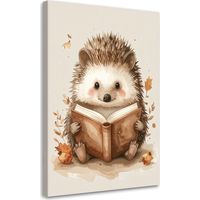 Stampe su Tela, Riccio che legge un libro animali della foresta, 40x60