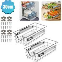 Jiubiaz 2X Tiroir de Cuisine Télescopique d’Armoire de Cuisine Tiroir télescopique Tiroir suspendu Tiroir Argent 30CM
