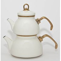 Théière Turque Mini 0,5 L avec Bouilloire 1,1 L en Acier Émaillé beige – Design Rétro – Compatible Induction – Idéale pour l'Infusion du Thé – LPP GRANDEUR 10