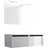 Ensemble de salle de bain meuble suspendu 120cm NICE EDGE blanc brillant - Vasque - Miroir - Applique