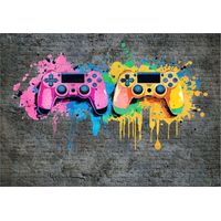 Papier peint enfant garçon gaming graffiti manette intissé 400x280 cm mural chambre enfant grand format