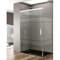 Mampara de ducha Angular ALLSTONE BASIC 1+1 con lateral fijo, sin perfil inferior 5 colores de perfilería, 2 tipos de cristal de 6mm en Aluminio perfil Blanco 160x90 cm cristal Serigrafiado